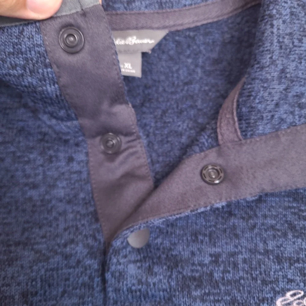 Eddie Bauer Fleece Pullover Sweater Men's ‎ XL Blue Heather Snap Radiator